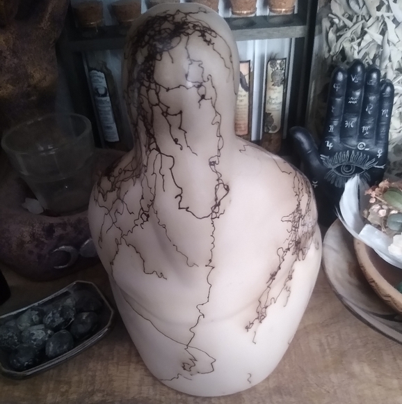 Horsehair pottery Goddess statue blessing bowl candle holder large - Picture 2 of 2